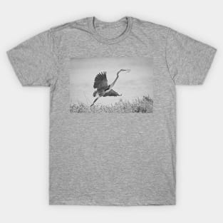 Great Blue Heron Nest Building Time Black and White T-Shirt